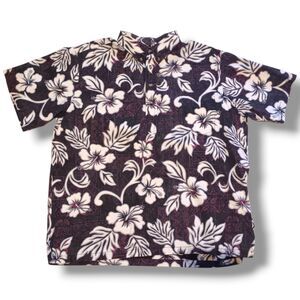Vintage Honolulu Shirtworks Hawaiian Pullover Shirt-Size XL-Hibiscus-Pocket